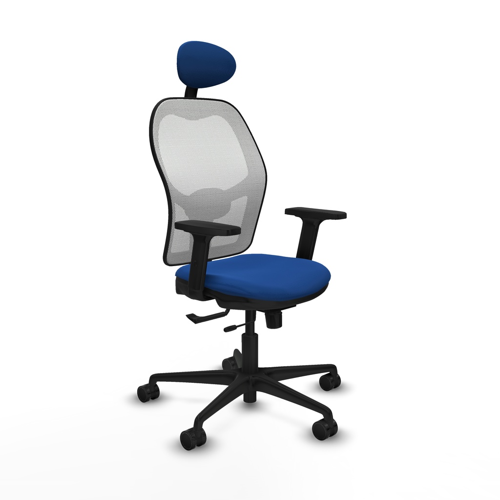 Jorquera traslack malla blanca similpiel azul brazos 2D base nailon cabecero fijo ruedas 65mm nailon