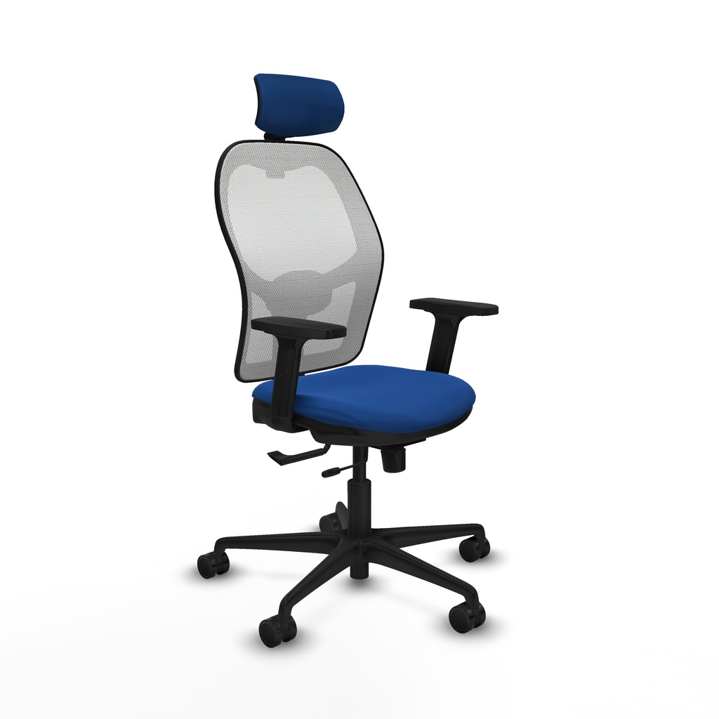 Jorquera traslack malla blanca similpiel azul brazos 2D base nailon cabecero 2D ruedas 65mm nailon