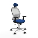 Jorquera traslack malla blanca similpiel azul brazos 2D base aluminio cabecero fijo ruedas 65mm nailon