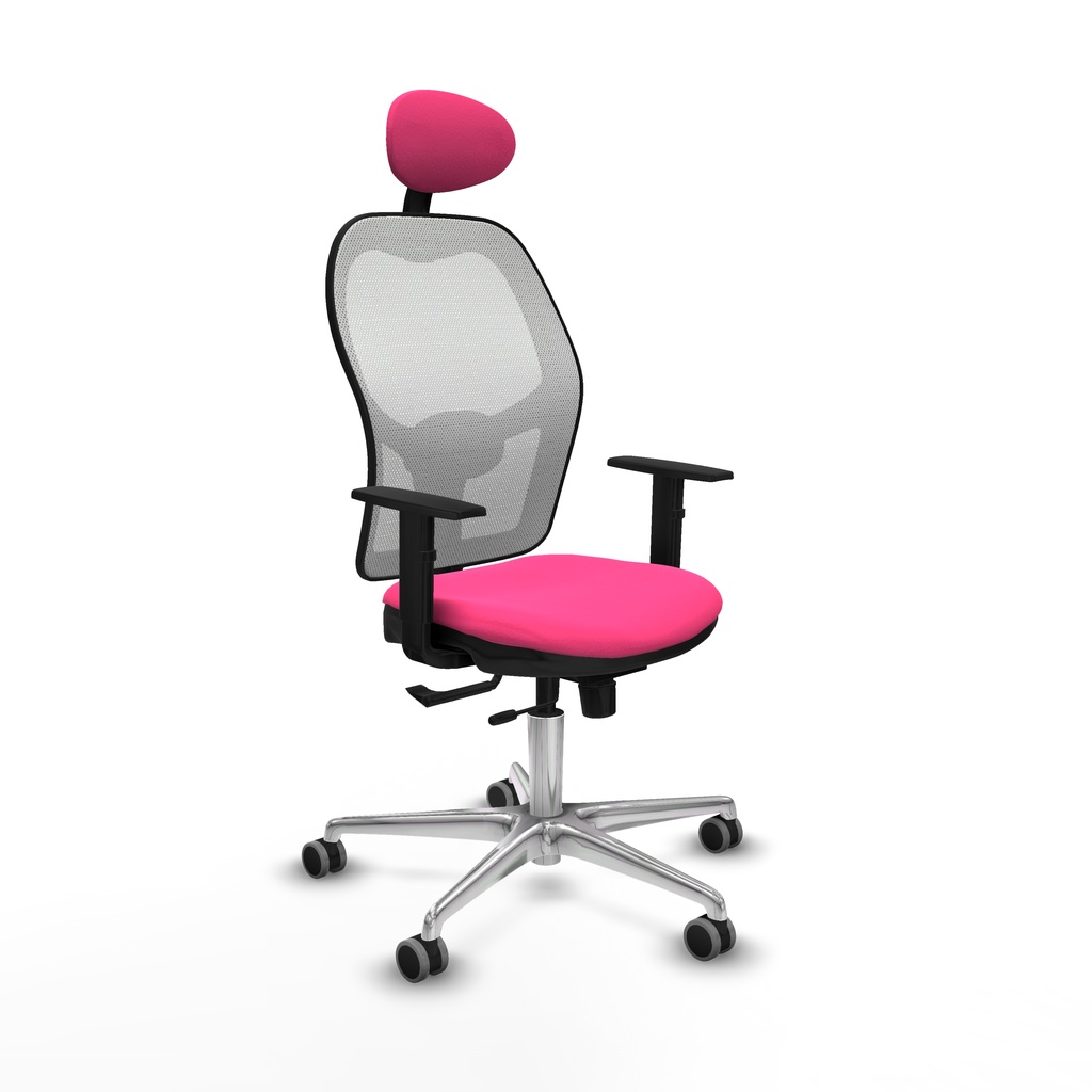 Jorquera traslack malla blanca similpiel rosa brazos 1D base aluminio cabecero fijo ruedas 65mm engomada