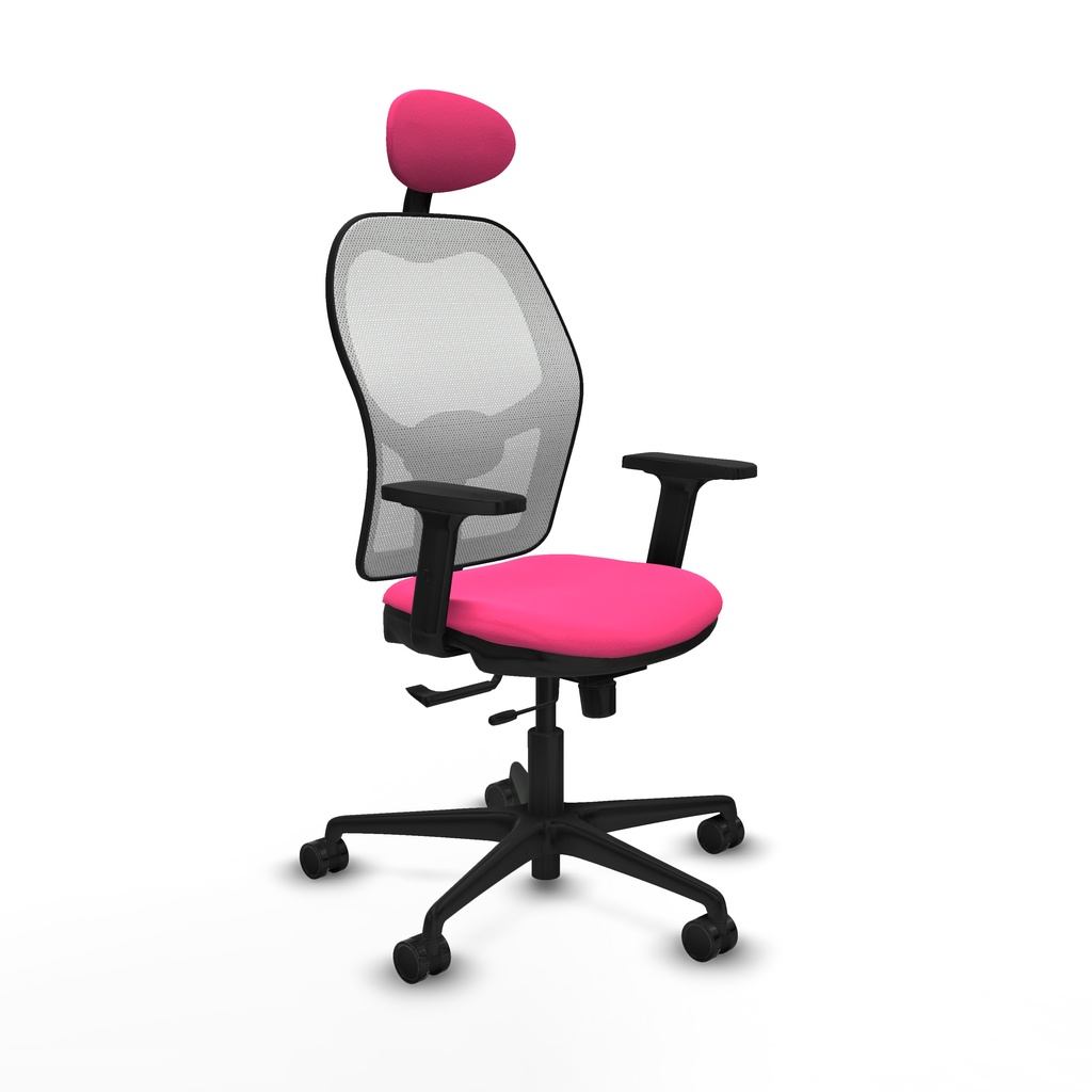 Jorquera traslack malla blanca similpiel rosa brazos 2D base nailon cabecero fijo ruedas 65mm nailon