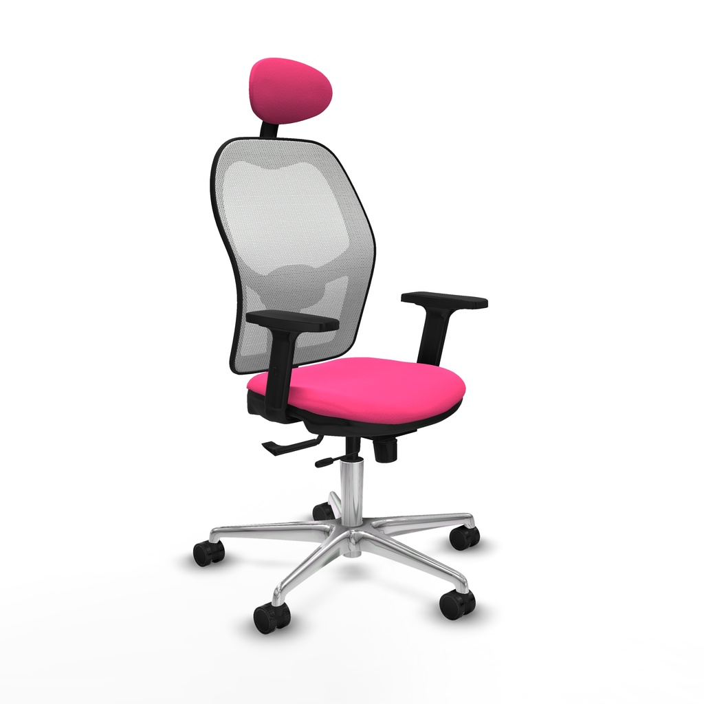 Jorquera traslack malla blanca similpiel rosa brazos 2D base aluminio cabecero fijo ruedas 65mm nailon