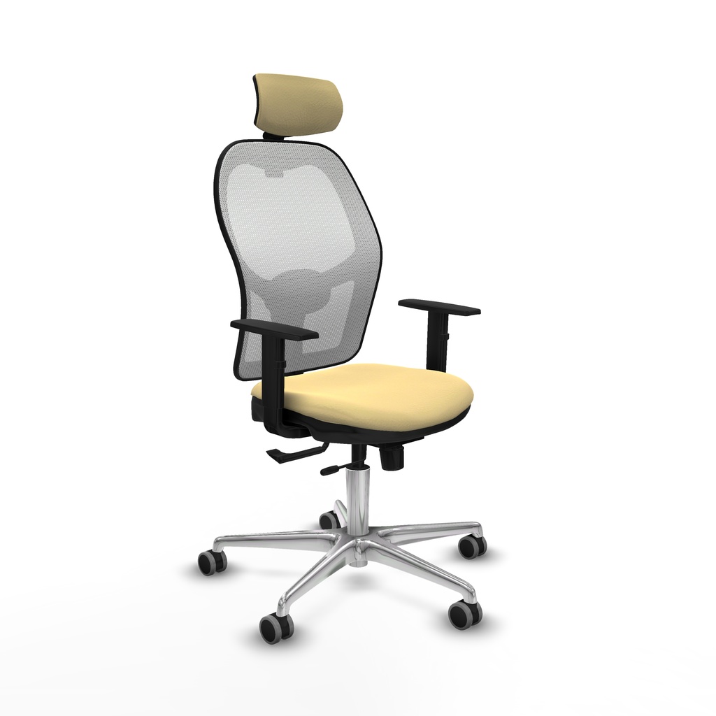 Jorquera traslack malla blanca similpiel crema brazos 1D base aluminio cabecero 2D ruedas 65mm engomada