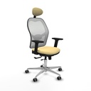 Jorquera traslack malla blanca similpiel crema brazos 2D base aluminio cabecero fijo ruedas 65mm engomada