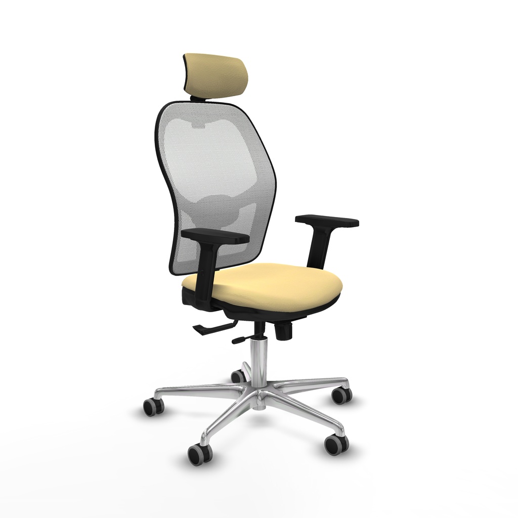 Jorquera traslack malla blanca similpiel crema brazos 2D base aluminio cabecero 2D ruedas 65mm engomada