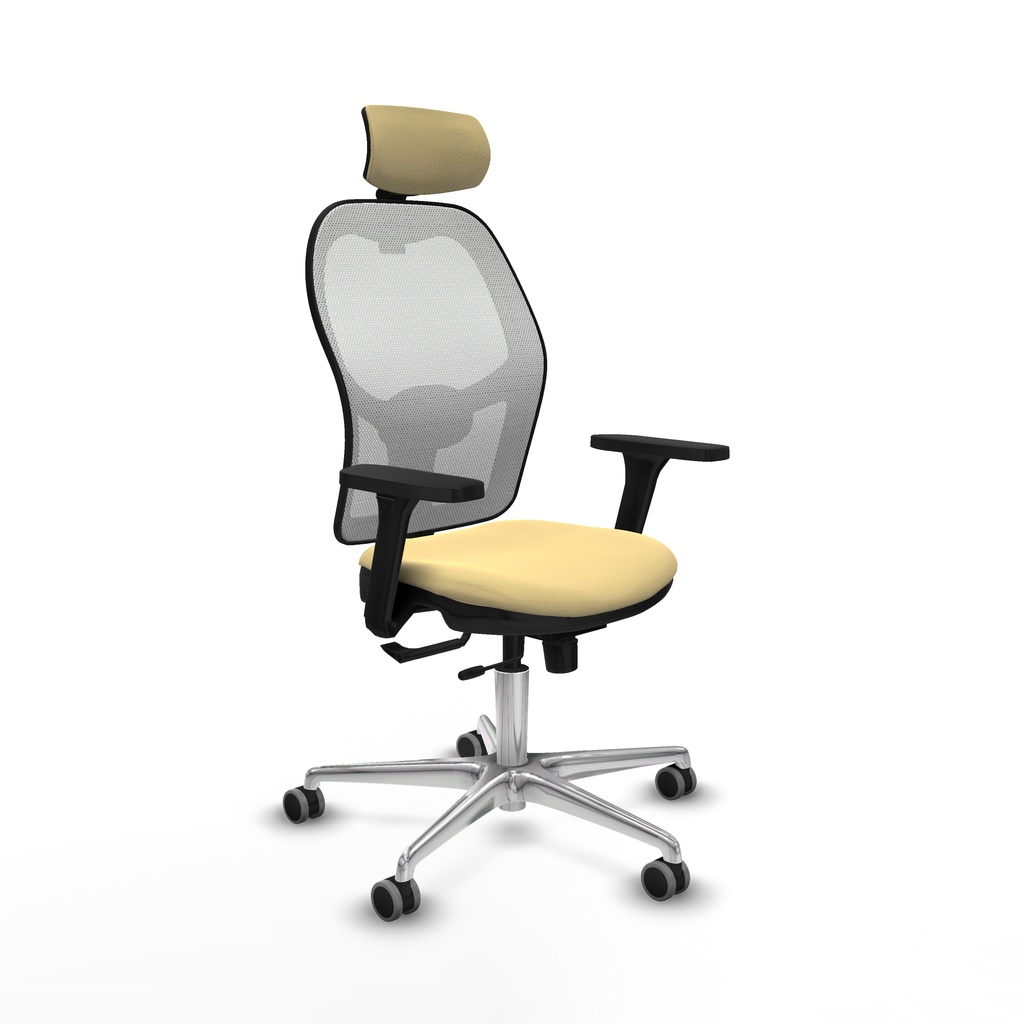 Jorquera traslack malla blanca similpiel crema brazos 3D base aluminio cabecero 2D ruedas 65mm engomada