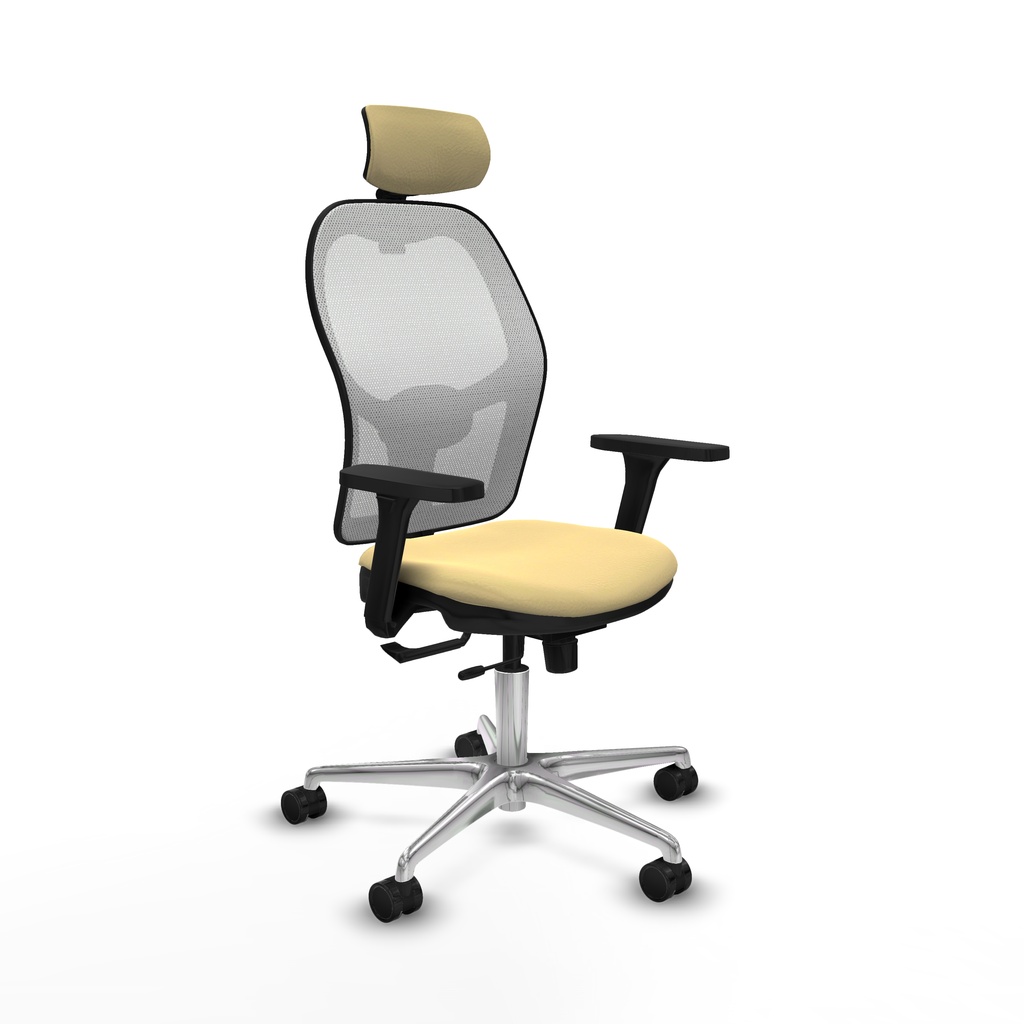 Jorquera traslack malla blanca similpiel crema brazos 3D base aluminio cabecero 2D ruedas 65mm nailon
