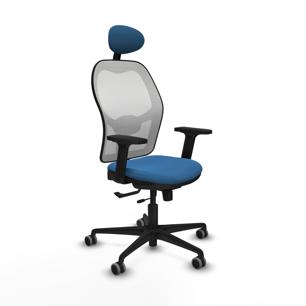 Jorquera traslack malla blanca similpiel azul claro brazos 2D base nailon cabecero fijo ruedas 65mm engomada