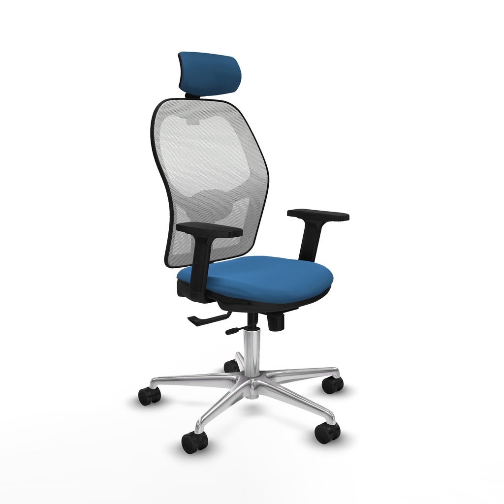 Jorquera traslack malla blanca similpiel azul claro brazos 2D base aluminio cabecero 2D ruedas 65mm nailon