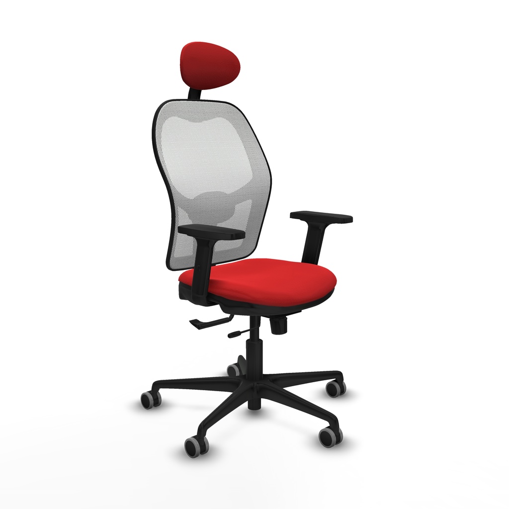 Jorquera traslack malla blanca similpiel rojo brazos 2D base nailon cabecero fijo ruedas 65mm engomada