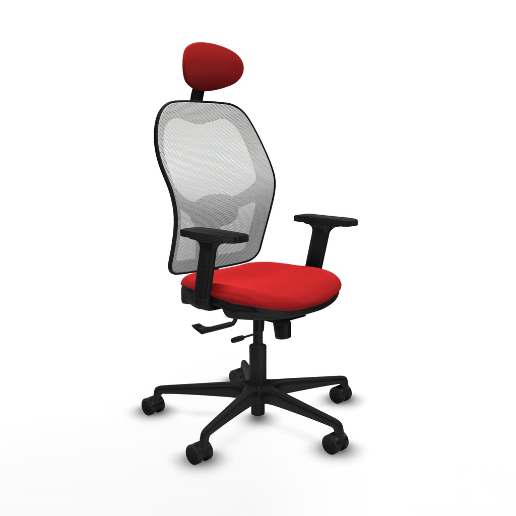Jorquera traslack malla blanca similpiel rojo brazos 2D base nailon cabecero fijo ruedas 65mm nailon
