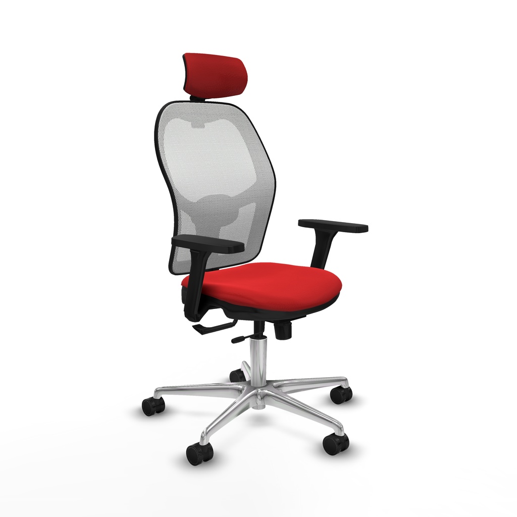 Jorquera traslack malla blanca similpiel rojo brazos 3D base aluminio cabecero 2D ruedas 65mm nailon