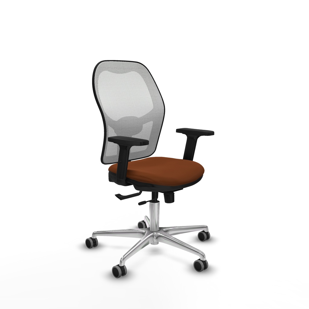 Jorquera traslack malla blanca similpiel marrón brazos 2D base aluminio  ruedas 65mm engomada