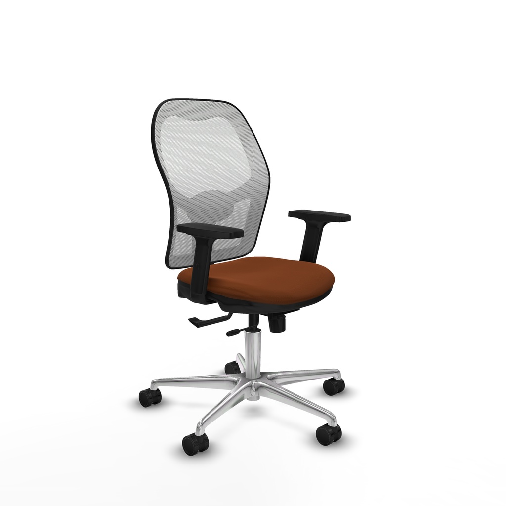 Jorquera traslack malla blanca similpiel marrón brazos 2D base aluminio  ruedas 65mm nailon