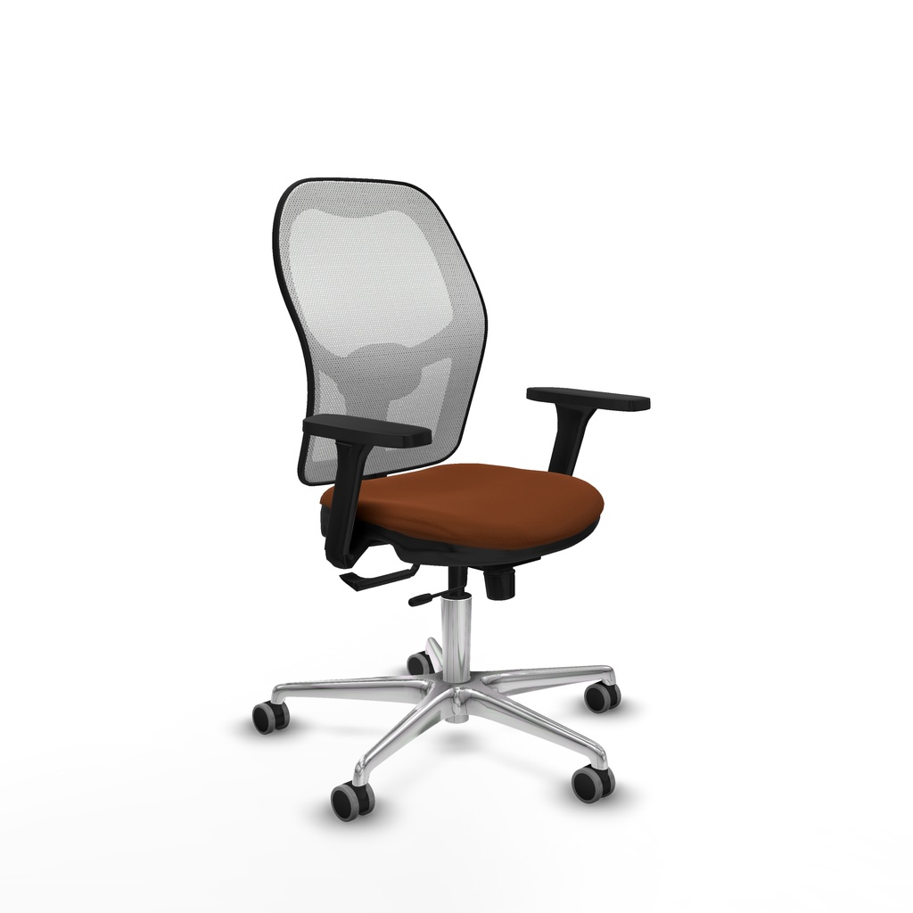 Jorquera traslack malla blanca similpiel marrón brazos 3D base aluminio  ruedas 65mm engomada