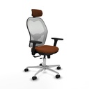 Jorquera traslack malla blanca similpiel marrón brazos 3D base aluminio cabecero 2D ruedas 65mm nailon