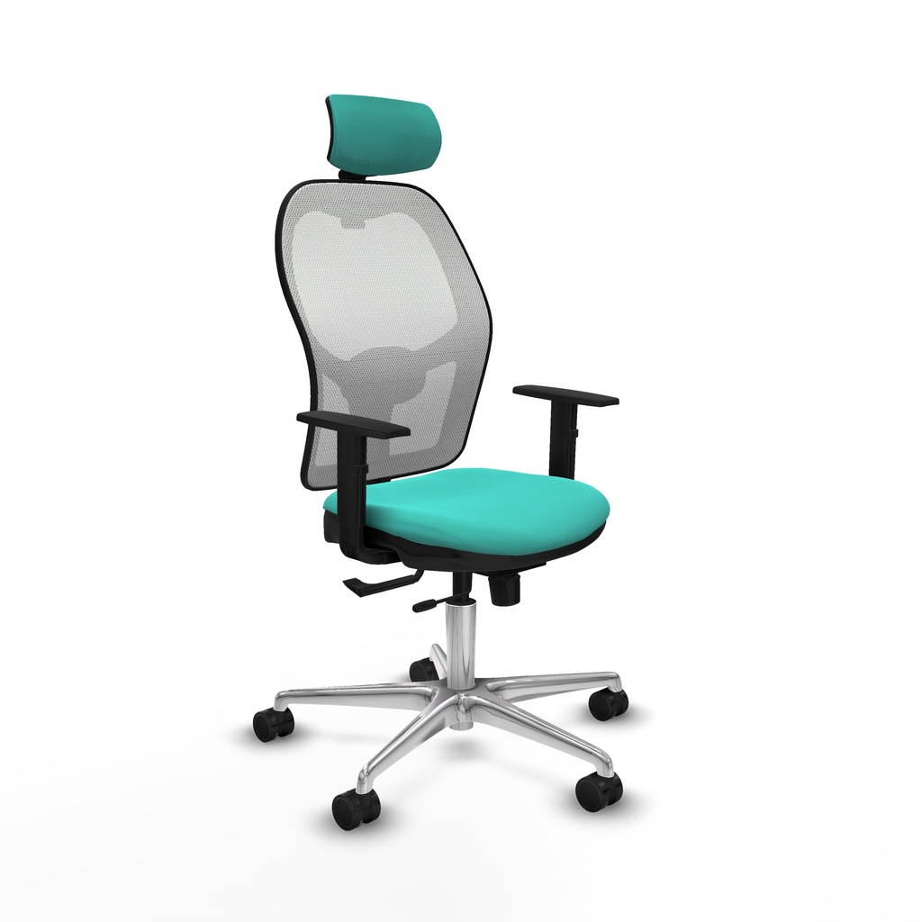 Jorquera traslack malla blanca similpiel turquesa brazos 1D base aluminio cabecero 2D ruedas 65mm nailon