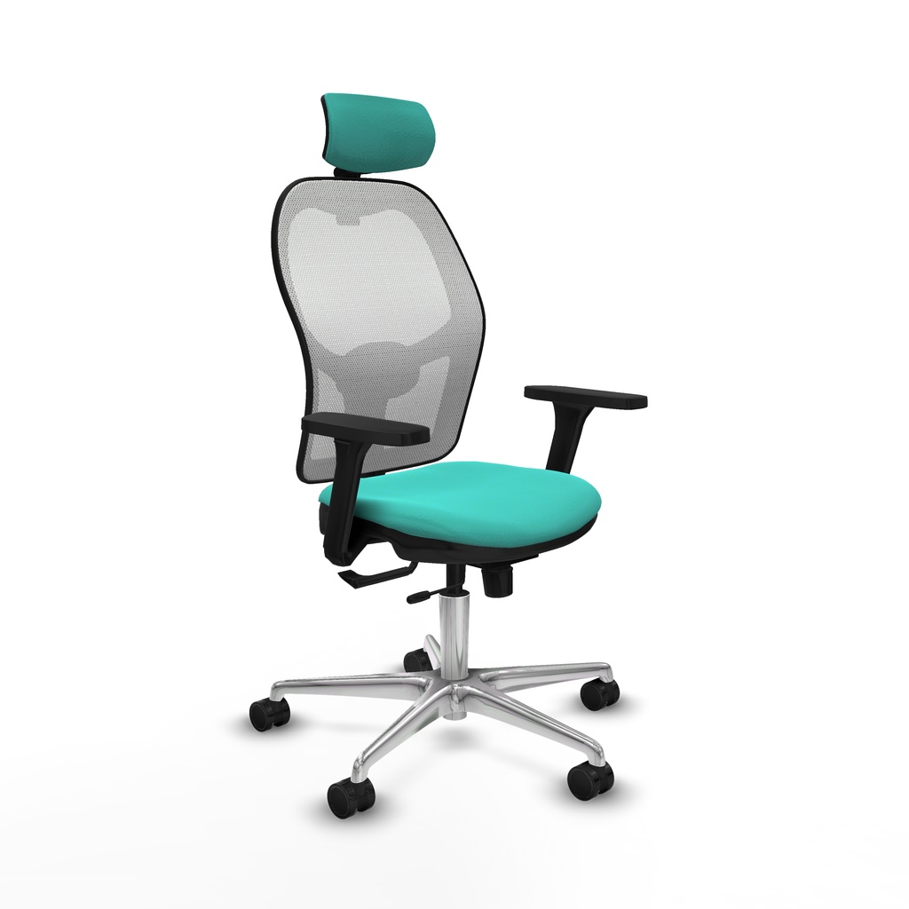 Jorquera traslack malla blanca similpiel turquesa brazos 3D base aluminio cabecero 2D ruedas 65mm nailon