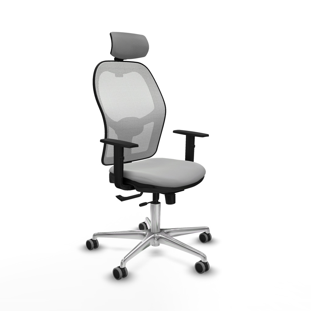 Jorquera traslack malla blanca similpiel gris claro brazos 1D base aluminio cabecero 2D ruedas 65mm engomada