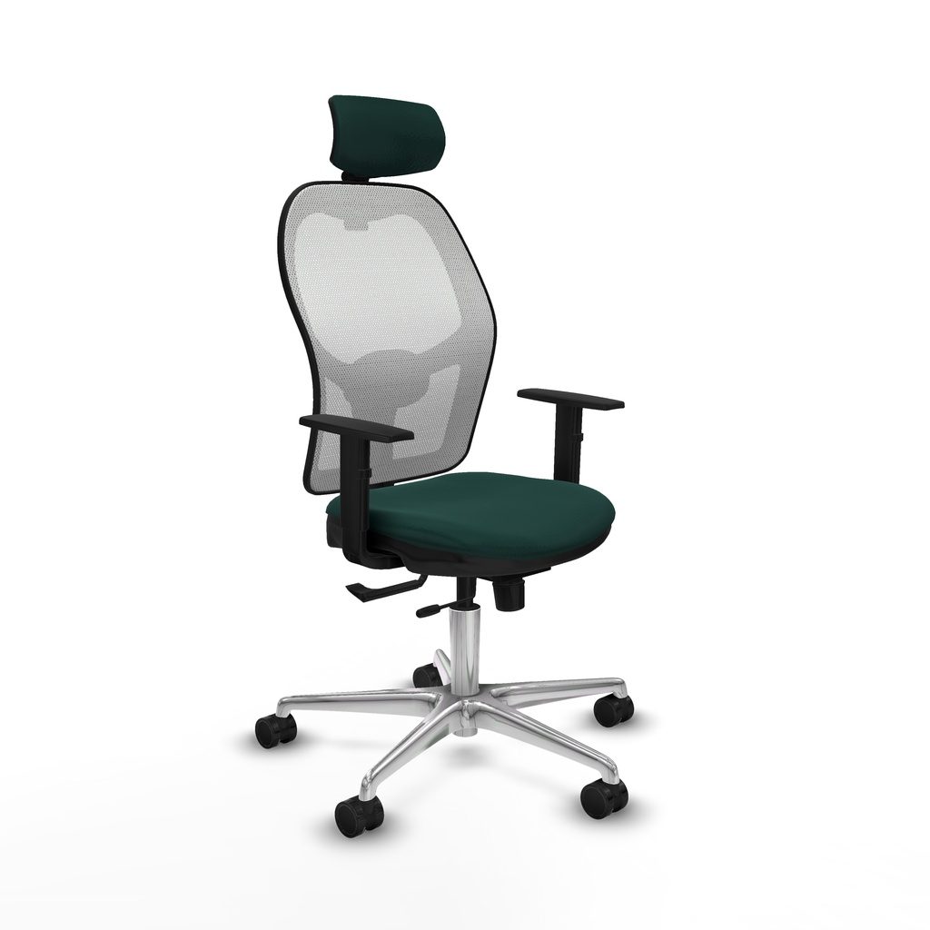 Jorquera traslack malla blanca similpiel verde botella brazos 1D base aluminio cabecero 2D ruedas 65mm nailon