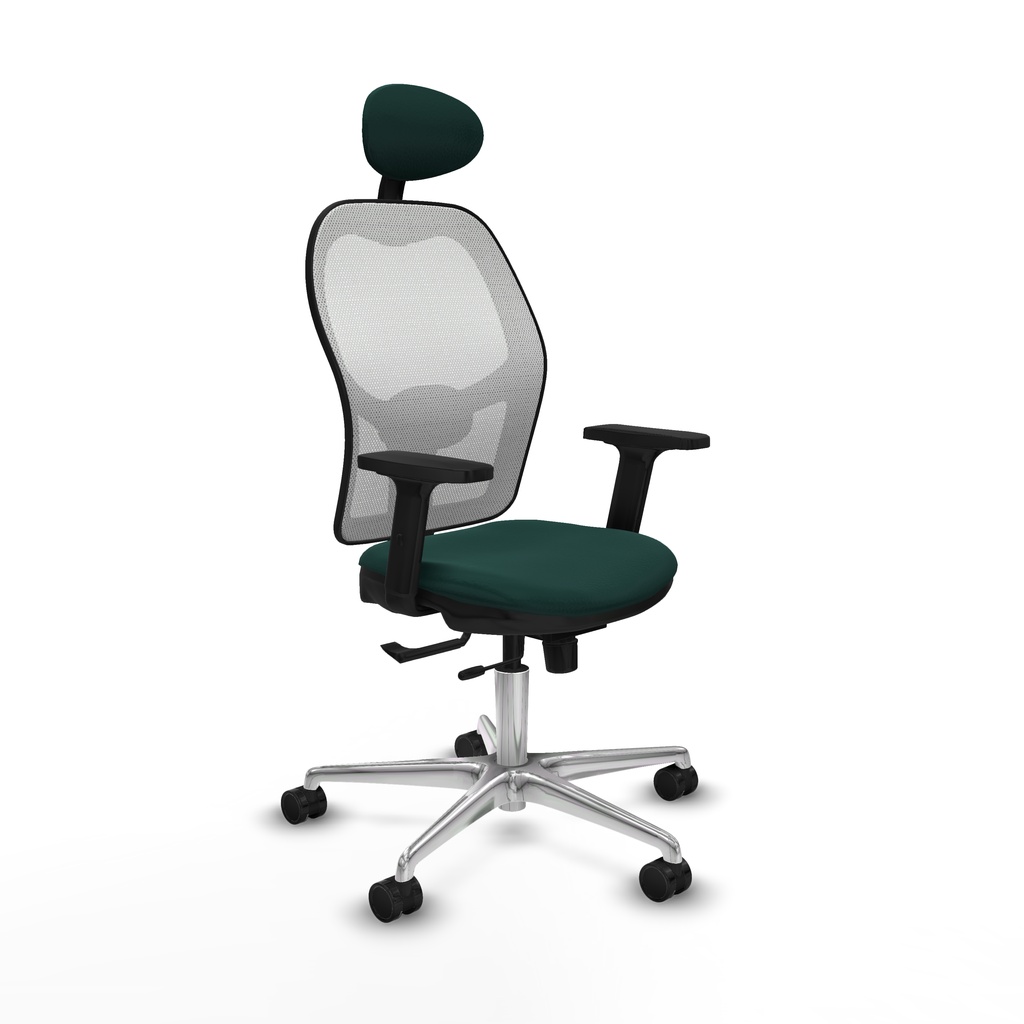 Jorquera traslack malla blanca similpiel verde botella brazos 2D base aluminio cabecero fijo ruedas 65mm nailon