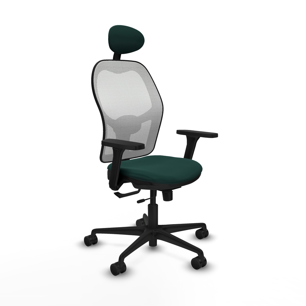 Jorquera traslack malla blanca similpiel verde botella brazos 3D base nailon cabecero fijo ruedas 65mm nailon