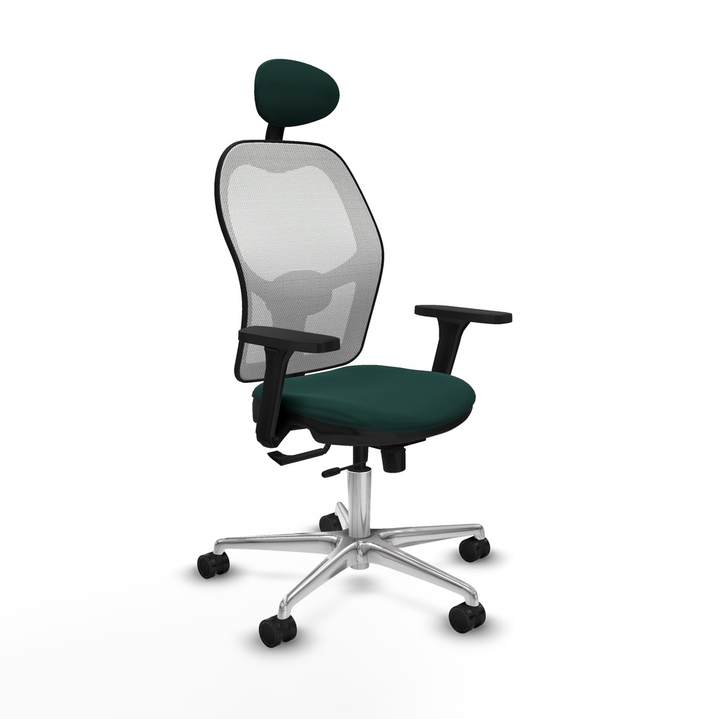 Jorquera traslack malla blanca similpiel verde botella brazos 3D base aluminio cabecero fijo ruedas 65mm nailon