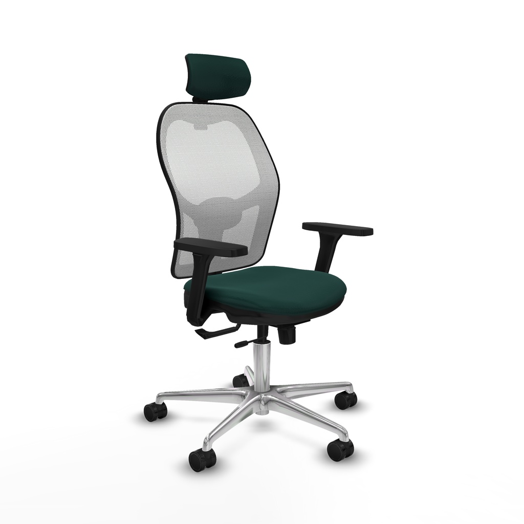 Jorquera traslack malla blanca similpiel verde botella brazos 3D base aluminio cabecero 2D ruedas 65mm nailon
