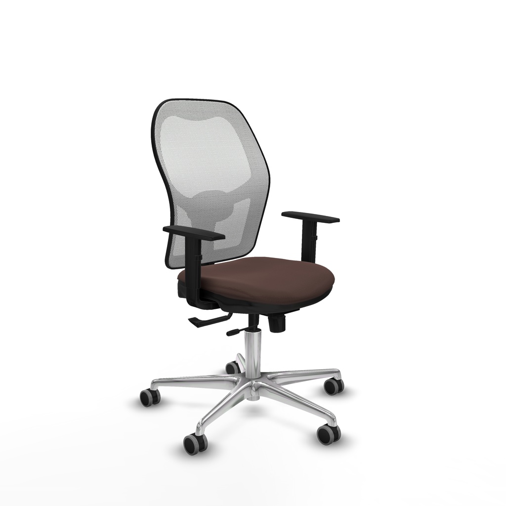 Jorquera traslack malla blanca similpiel marrón oscuro brazos 1D base aluminio  ruedas 65mm engomada