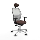 Jorquera traslack malla blanca similpiel marrón oscuro brazos 1D base aluminio cabecero fijo ruedas 65mm engomada