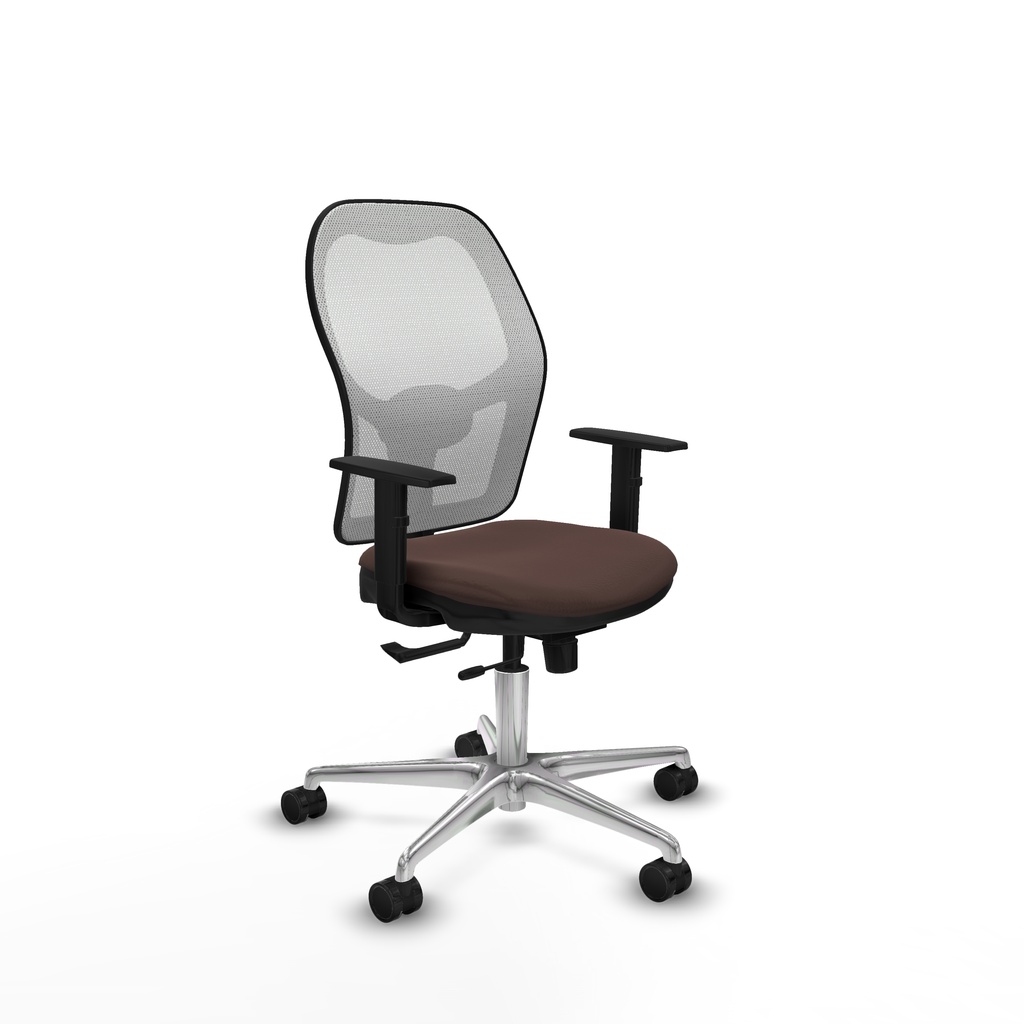 Jorquera traslack malla blanca similpiel marrón oscuro brazos 1D base aluminio  ruedas 65mm nailon