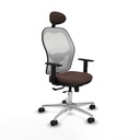 Jorquera traslack malla blanca similpiel marrón oscuro brazos 1D base aluminio cabecero fijo ruedas 65mm nailon