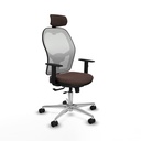 Jorquera traslack malla blanca similpiel marrón oscuro brazos 1D base aluminio cabecero 2D ruedas 65mm nailon