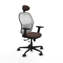 Jorquera traslack malla blanca similpiel marrón oscuro brazos 2D base nailon cabecero fijo ruedas 65mm nailon