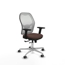 Jorquera traslack malla blanca similpiel marrón oscuro brazos 2D base aluminio  ruedas 65mm engomada