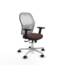 Jorquera traslack malla blanca similpiel marrón oscuro brazos 2D base aluminio  ruedas 65mm nailon
