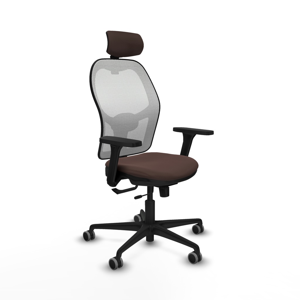 Jorquera traslack malla blanca similpiel marrón oscuro brazos 3D base nailon cabecero 2D ruedas 65mm engomada