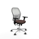 Jorquera traslack malla blanca similpiel marrón oscuro brazos 3D base aluminio  ruedas 65mm engomada