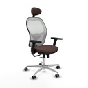 Jorquera traslack malla blanca similpiel marrón oscuro brazos 3D base aluminio cabecero fijo ruedas 65mm engomada