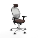 Jorquera traslack malla blanca similpiel marrón oscuro brazos 3D base aluminio cabecero 2D ruedas 65mm engomada