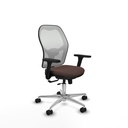 Jorquera traslack malla blanca similpiel marrón oscuro brazos 3D base aluminio  ruedas 65mm nailon