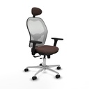 Jorquera traslack malla blanca similpiel marrón oscuro brazos 3D base aluminio cabecero fijo ruedas 65mm nailon