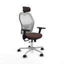 Jorquera traslack malla blanca similpiel marrón oscuro brazos 3D base aluminio cabecero 2D ruedas 65mm nailon