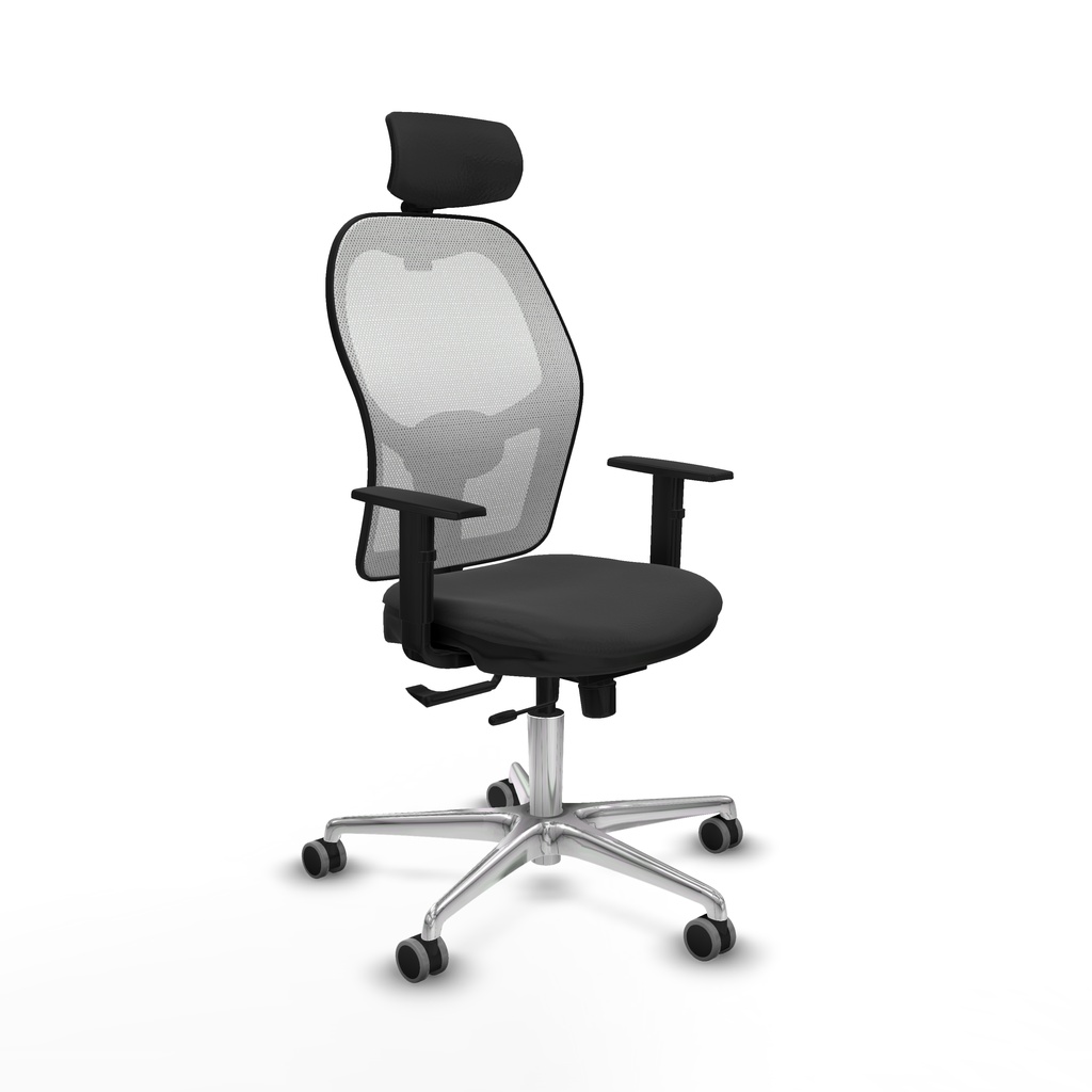 Jorquera traslack malla blanca similpiel gris oscuro brazos 1D base aluminio cabecero 2D ruedas 65mm engomada