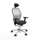 Jorquera traslack malla blanca similpiel gris oscuro brazos 3D base aluminio cabecero fijo ruedas 65mm nailon