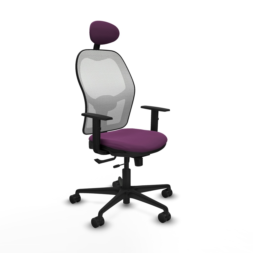 Jorquera traslack malla blanca similpiel morado brazos 1D base nailon cabecero fijo ruedas 65mm nailon