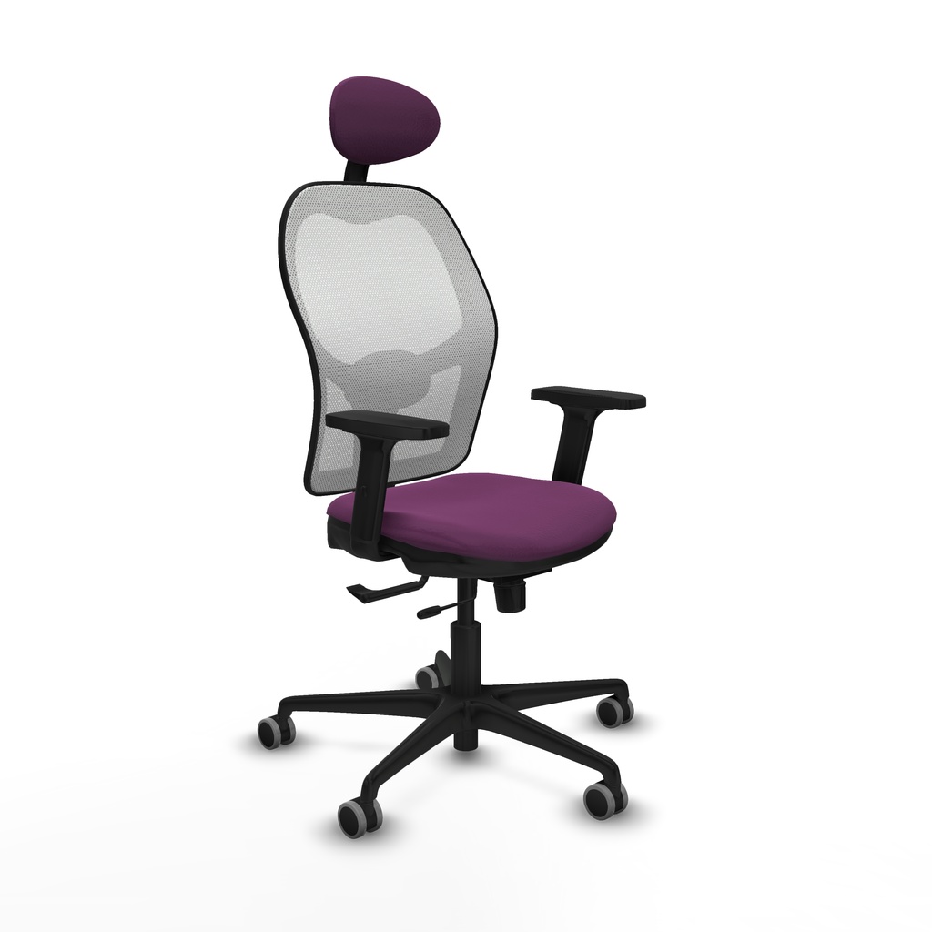 Jorquera traslack malla blanca similpiel morado brazos 2D base nailon cabecero fijo ruedas 65mm engomada