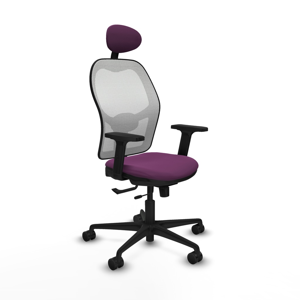 Jorquera traslack malla blanca similpiel morado brazos 2D base nailon cabecero fijo ruedas 65mm nailon