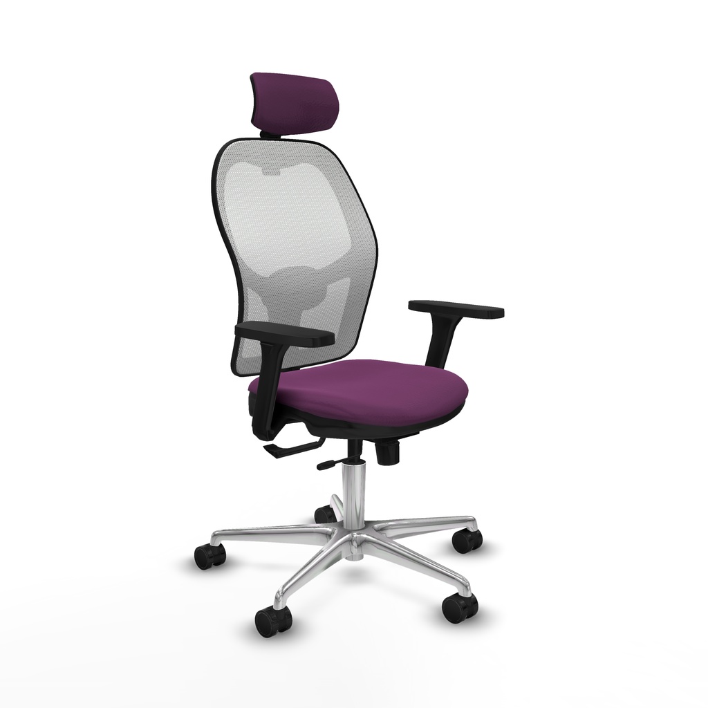 Jorquera traslack malla blanca similpiel morado brazos 3D base aluminio cabecero 2D ruedas 65mm nailon
