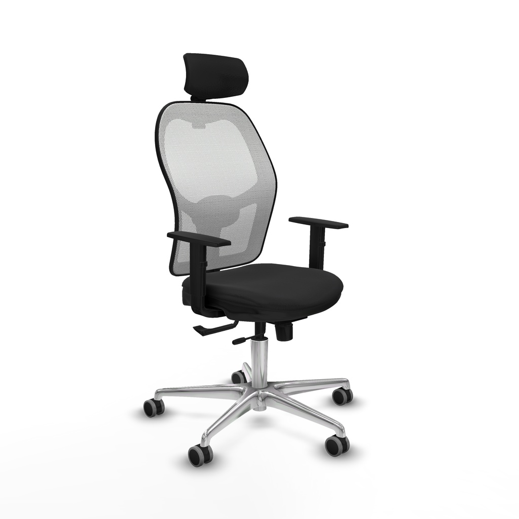 Jorquera traslack malla blanca similpiel negro brazos 1D base aluminio cabecero 2D ruedas 65mm engomada